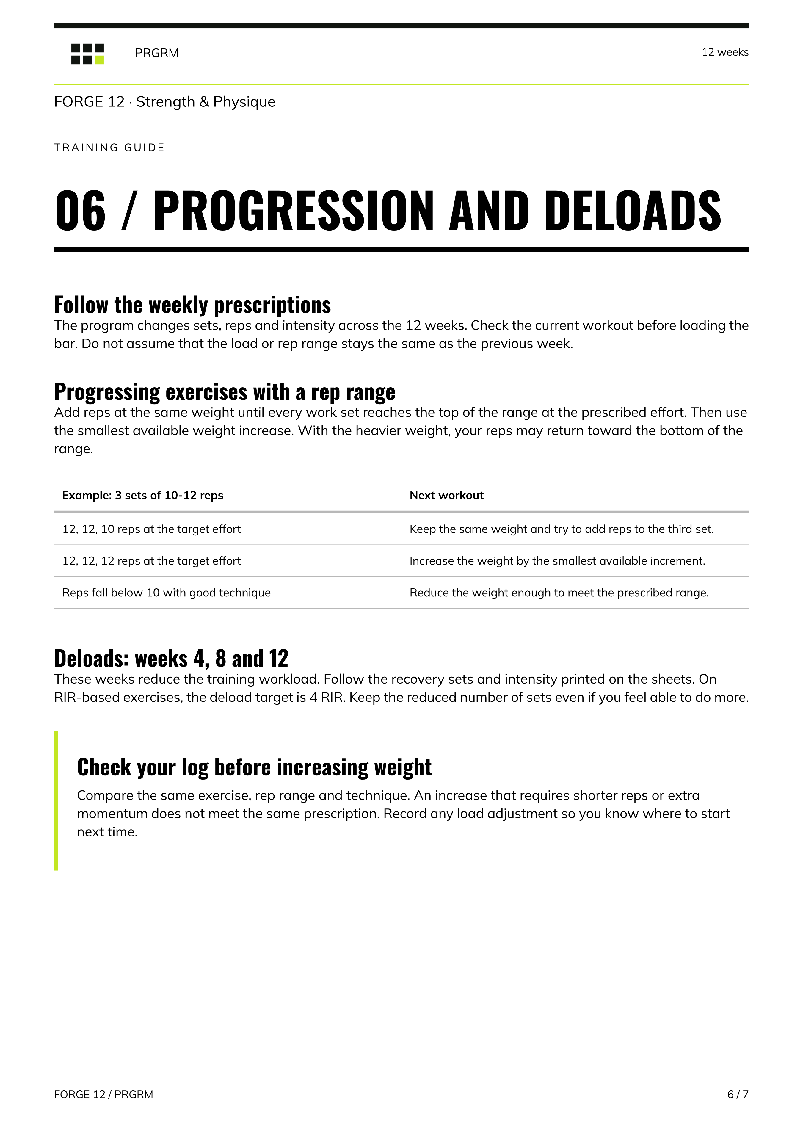 Progression and deloads